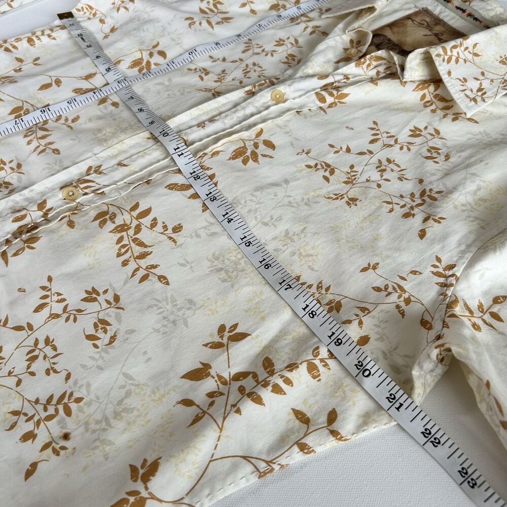 Zenfari Unique Cream Beige Cotton Leaf Print Button Up Shirt Mens Size L - Picture 6 of 13